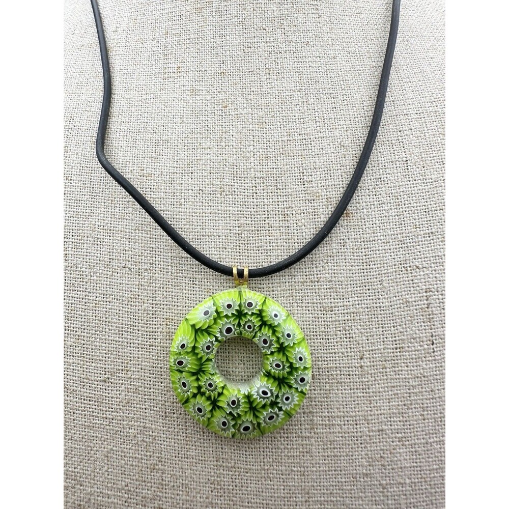 Millefiori Murano Glass Round Pendant Necklace 17”